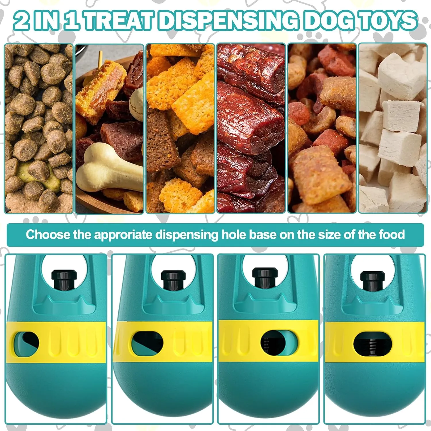 2 in 1 Treat Dispensing Dog Toys, Adjustable Puzzle Feeder Dog with Bully Stick Holder for Small/Medium/Large Dogs, Interactive Dog Chase Toys, Dog Slow Feeder Enrichment Toy Indoor and Outdoor Cyan