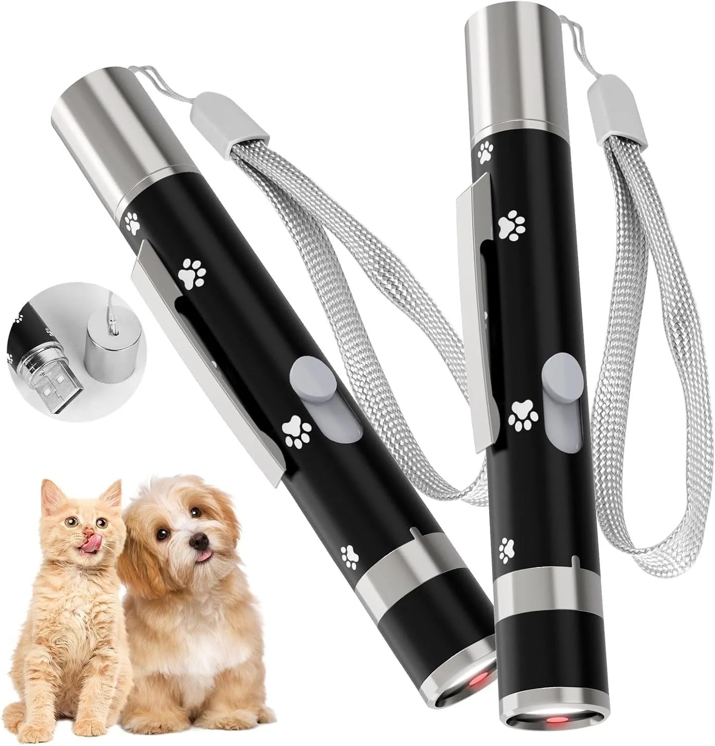 2 Pack Cat Toy, Cat Toys for Indoor Cats, Long Range 7 Adjustable Patterns for Cats and Dogs, Interactive Red Cat Chase Light for Fun, Exercise and Training - USB Rechargeable