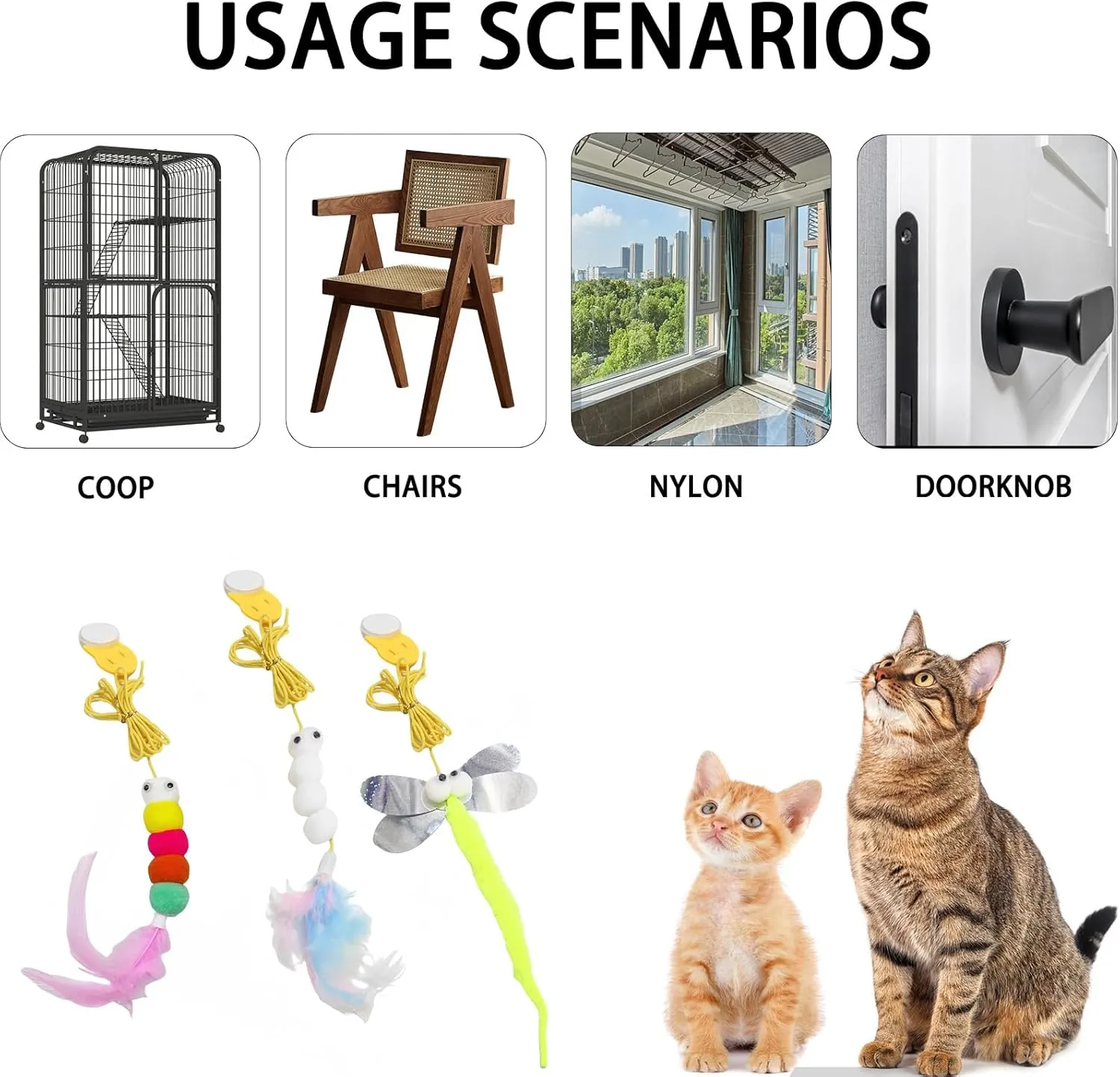 3 Pcs Interactive Toys for Indoor Cats, Best Hanging Cat Toys for Bored Cats, Spring Cat String Toys with Feathers and Bells, Door Hanging Self-Playing Cat Toys (Cute, Count, 3)