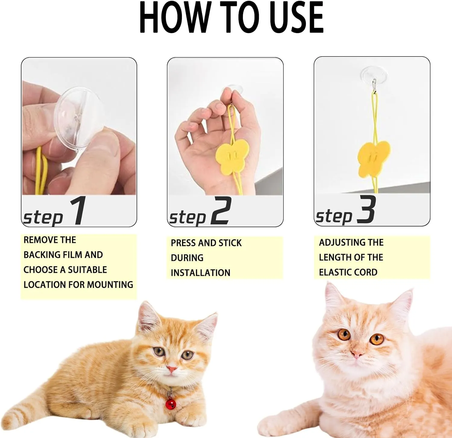 3 Pcs Interactive Toys for Indoor Cats, Best Hanging Cat Toys for Bored Cats, Spring Cat String Toys with Feathers and Bells, Door Hanging Self-Playing Cat Toys (Cute, Count, 3)