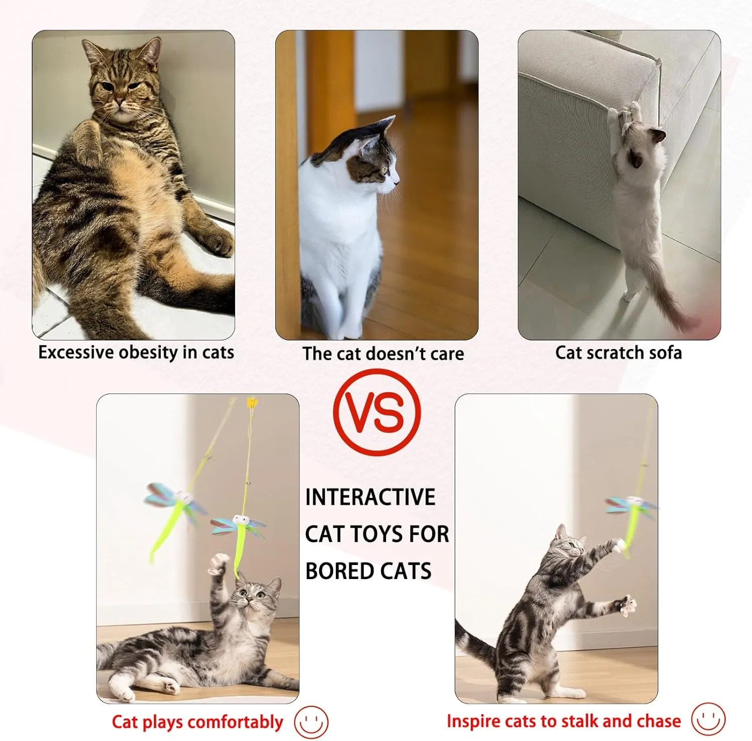 3 Pcs Interactive Toys for Indoor Cats, Best Hanging Cat Toys for Bored Cats, Spring Cat String Toys with Feathers and Bells, Door Hanging Self-Playing Cat Toys (Cute, Count, 3)