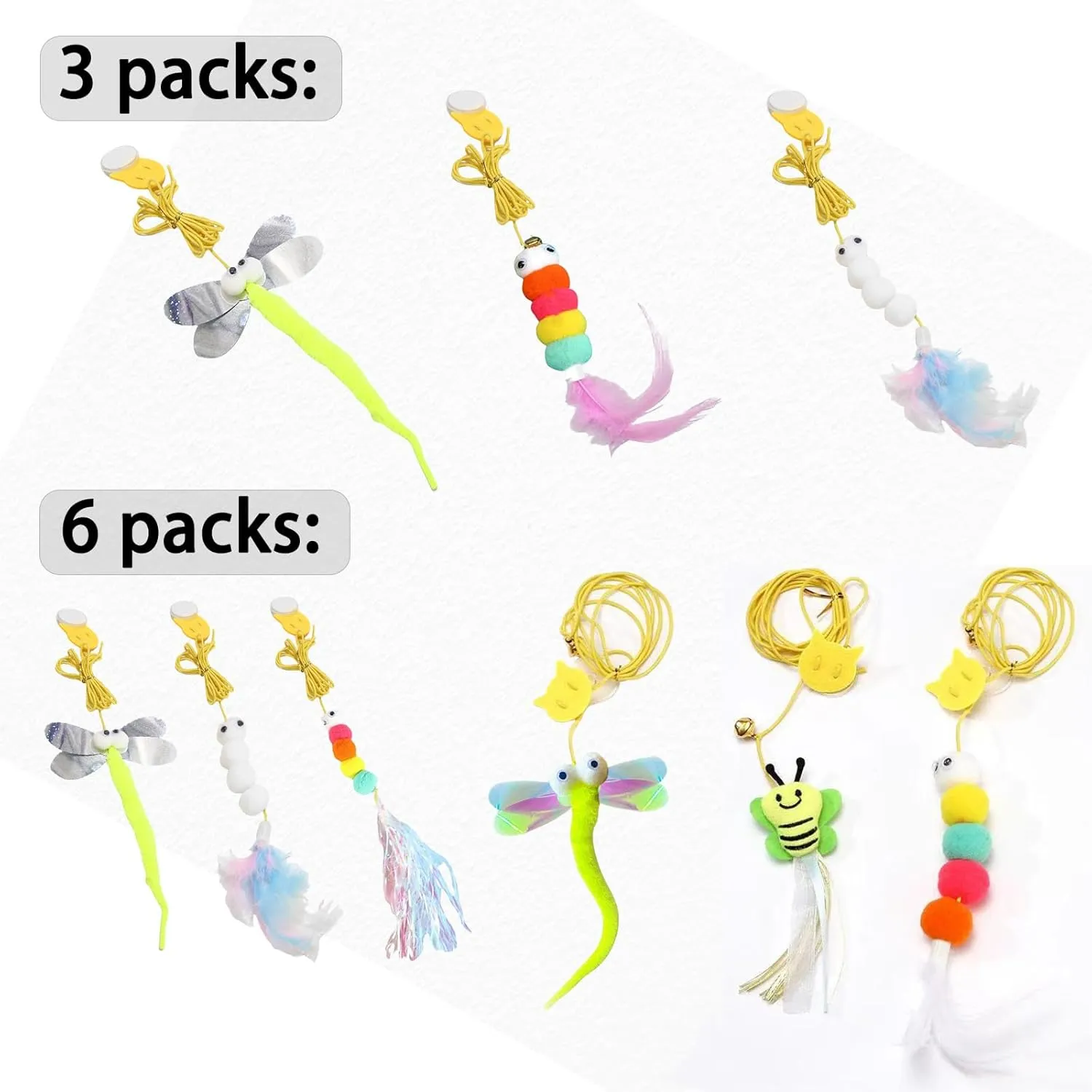 3 Pcs Interactive Toys for Indoor Cats, Best Hanging Cat Toys for Bored Cats, Spring Cat String Toys with Feathers and Bells, Door Hanging Self-Playing Cat Toys (Cute, Count, 3)