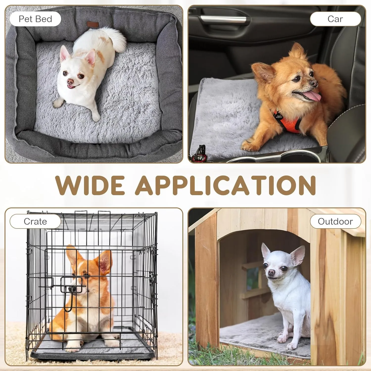 4 Pack Self Warming Cat Bed Pad Self Heating Dog Mat with Fluffy Faux Fur Plush Cat Calming Bed Thermal Mat Washable Pet Pad Anti Slip Bottom for Outdoor Indoor Pets(Grey,18" X 24")