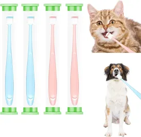 4 pcs Small dog & Cat Toothbrush 360 Degree Soft Silicone, Cat Dental Care, Pet Toothbrush, Oral Hygiene, Easy to Handle, Deep Clean, Independent Packaging, light sky blue & light pink (4 Pack Green)