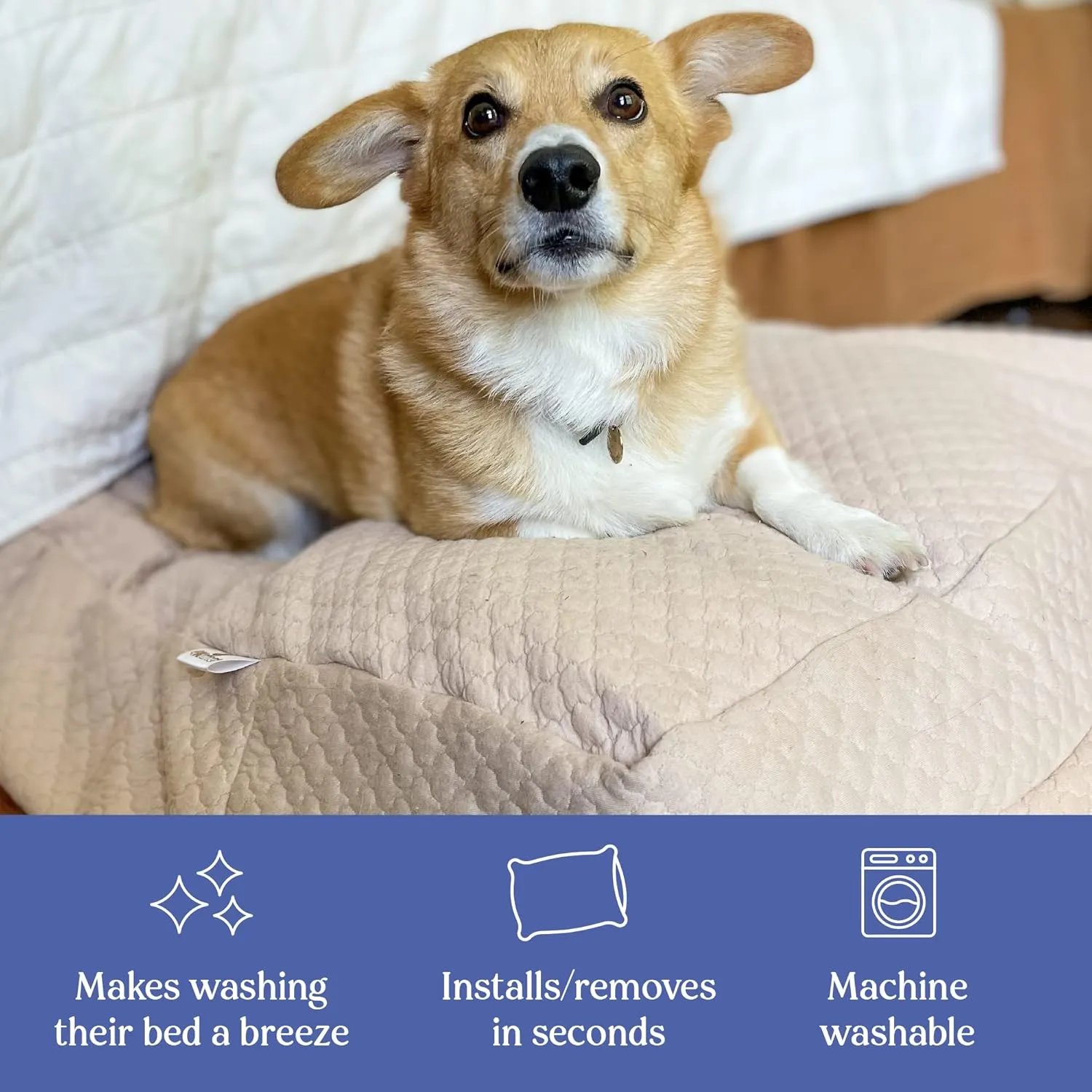 4Knines Luxury Dog Bed Cover - USA Based - Premium Durable Quilted Waterproof Heavy Duty Material (Large, Tan)