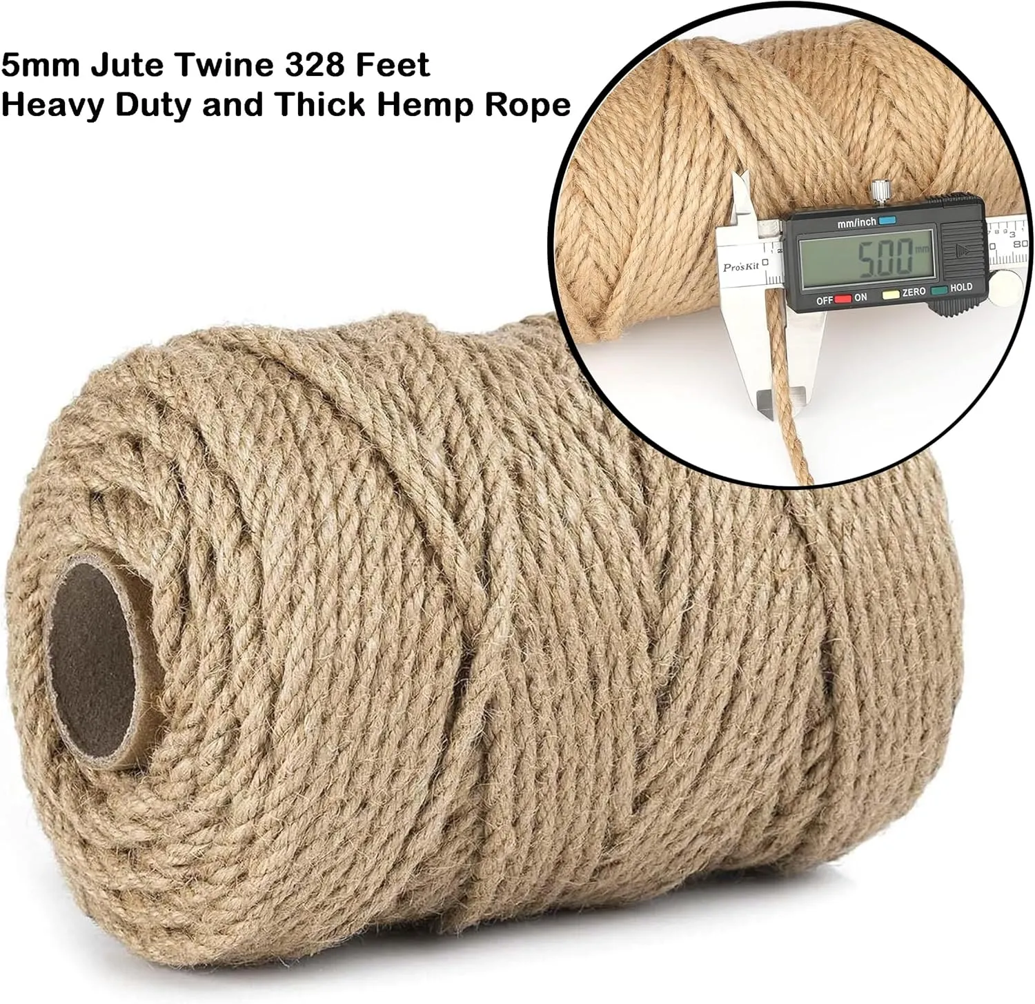 5mm 328 Feet Jute Twine,Natural Braided Jute Rope,Brown Jute Burlap String Heavy Duty and Thick Twine Hemp Rope for DIY Arts Crafts, Gardening, Bundling,Home Decorating, Cat Scratching Post