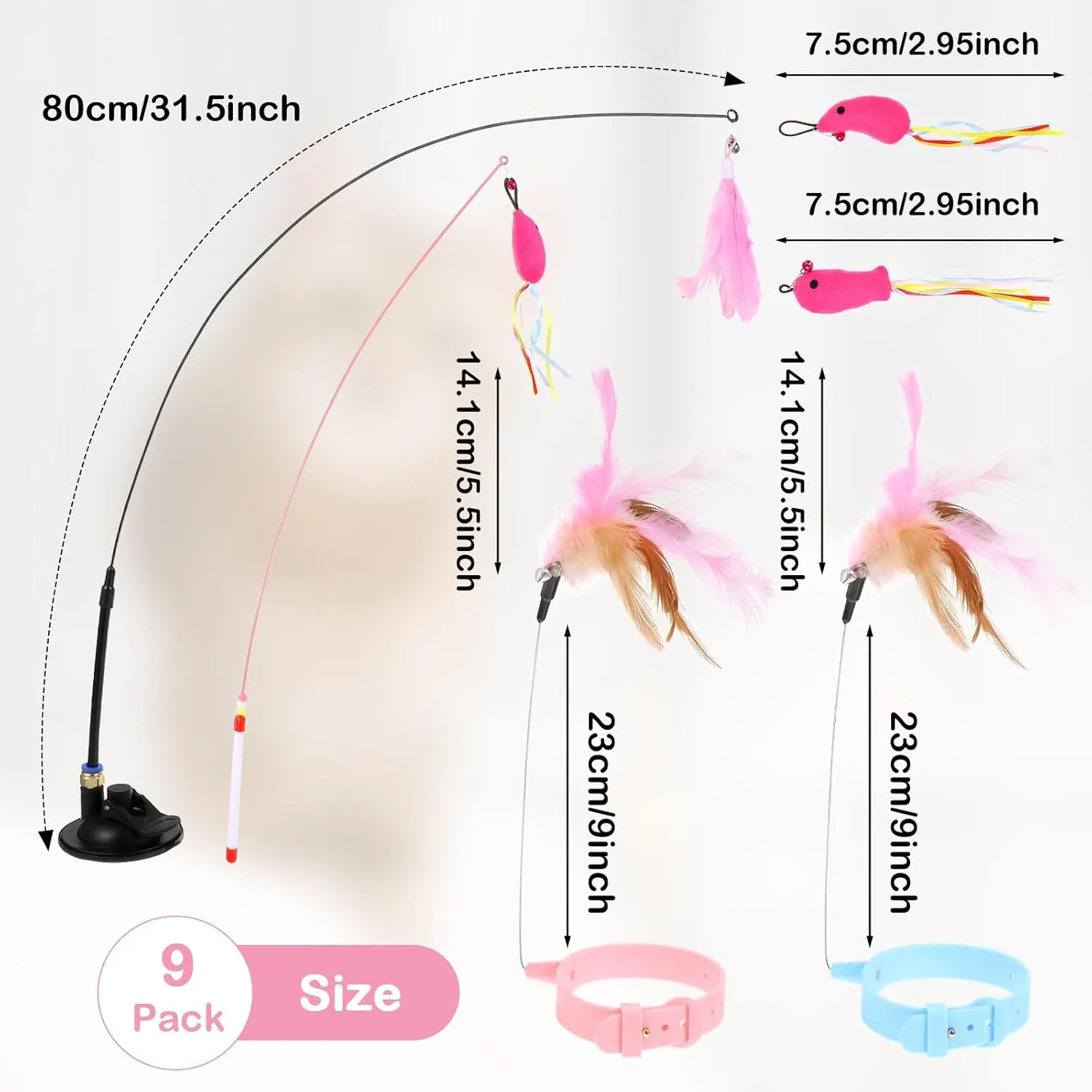 5Pcs Cat Feather Toy, Adjustable Cat Collar Neck Collar Toy Cats Teasing Wand with Silicone Collars, Funny Cats Stick, Interactive Self Playing Toys Bell for Indoor Catt Playing Small Animals(5 Style)