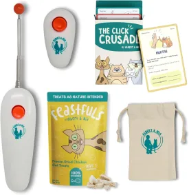 ALBERT & MIA Cat Clicker Training Kit   The Click Crusade Bundle (Cat Training Card Game Guide to Clicker Train Cats)   Feastfuls Cat Treats, Improving Communication and Bonding with Your Kitten