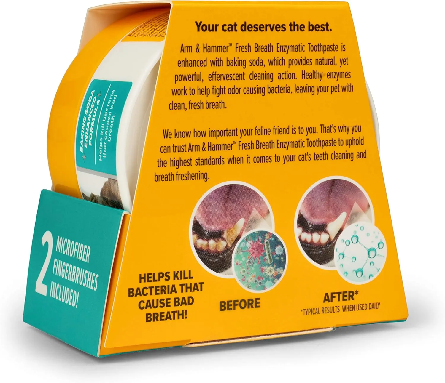 Arm & Hammer Dip & Brush Fresh Breath Enzymatic Toothpaste Kit for Cats and Kittens with 2 Microfiber Finger Bushes, 2.5 Ounces, Tuna Flavor | Cat Dental Care Kit
