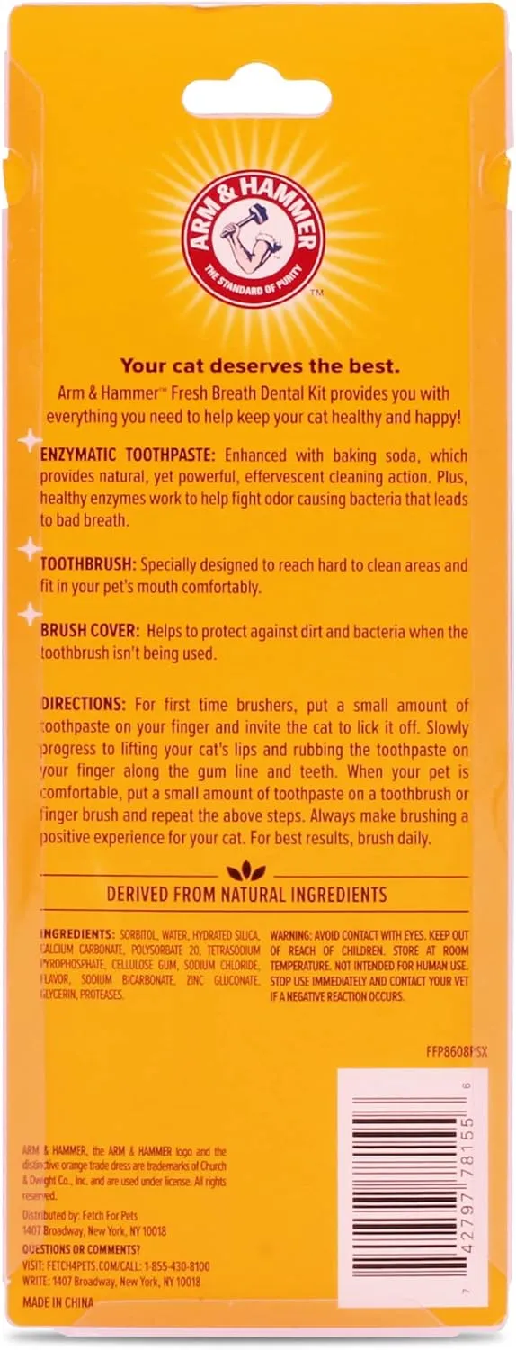 Arm & Hammer Fresh Breath Dental Kit for Kittens | Cat Toothbrush and Toothpaste with Baking Soda | Cat Oral Care, Cat Dental Kit for Kittens in Tuna Flavor & Fresh Mint Scent, 3-Piece Kit | 72 Pack