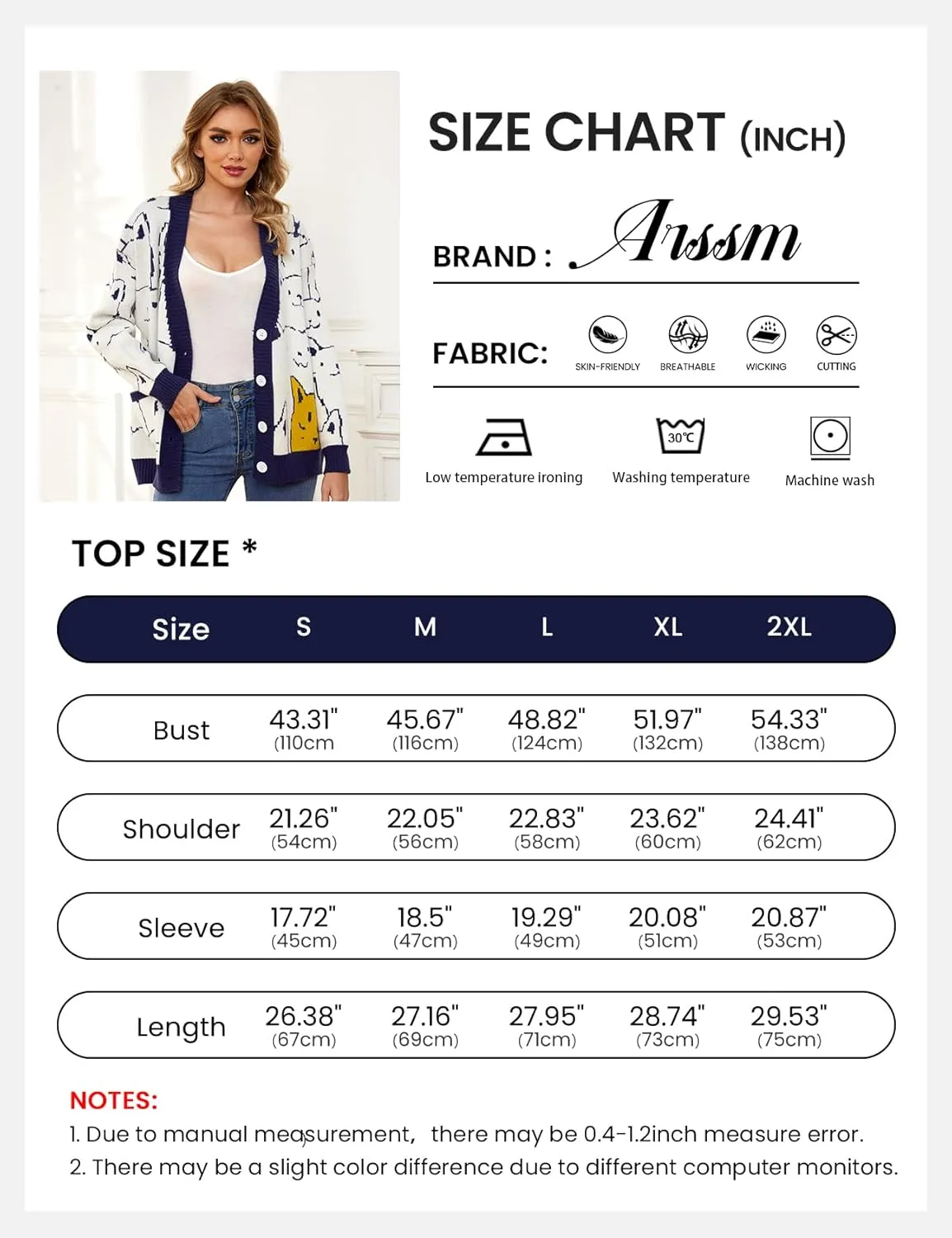 Arssm Cat Sweater for Women Oversized Button Down V Neck Cable Knit Sweater Cute Kawaii Cartoon Cardigan Coat