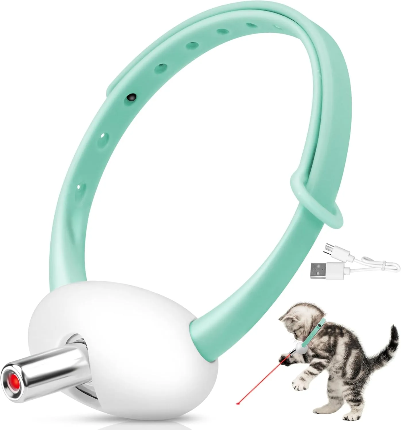 Automatic Laser Collar Cat Toy - Upgraded Laser Collar Cat Toys, Flashing and Lasting Modes, 8-12 Bend & 41Adjust Angle Free Hands. Type-C USB Charge 1H and Works 12H