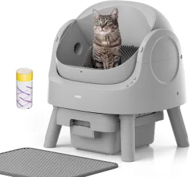 AutoScooper 11 Self Cleaning Cat Litter Box, Open-Top Automatic Litter Box for Multiple Cats with Safety Sensors, Includes Liner Bags and Litter Mat, Grey (Manufacture by PETPIVOT INC)