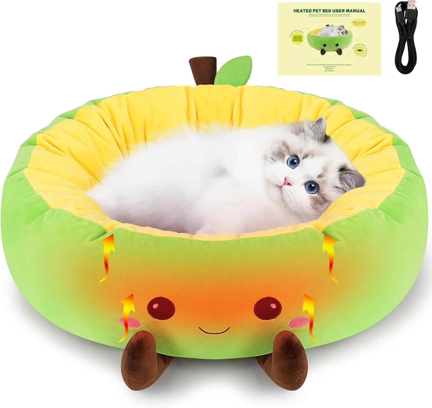 Avocado Heated Pet Bed for Cats & Dogs, Warming Cat Nest with Timer & Temp Adjustable Heating Pad