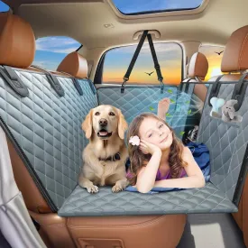 Back Seat Extender for Dogs, Hard Bottom Waterproof Dog Car Seat Cover Dog Hammock, Scratch Proof Nonslip Backseat Covers, Non Inflatable Car SUV Backseat Bed Mattress - Grey black