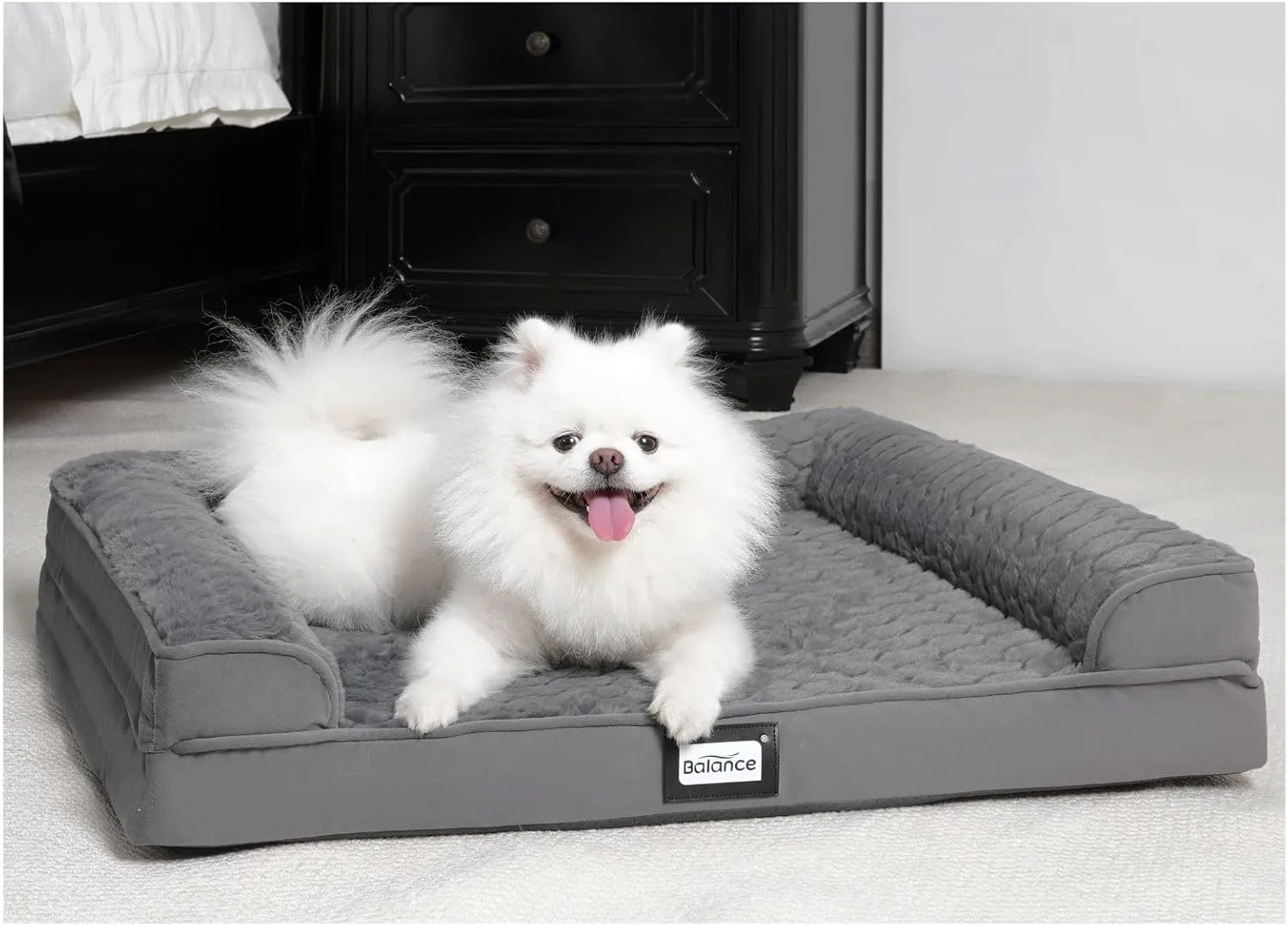 BALANCE Orthopedic Dog Bed, Egg Crate Foam Dog Couch for Pet Sleeping, Pet Sofa with Removable Washable Cover & Waterproof Lining, Comfy Dogs Bed for Medium Size Dogs, Grey
