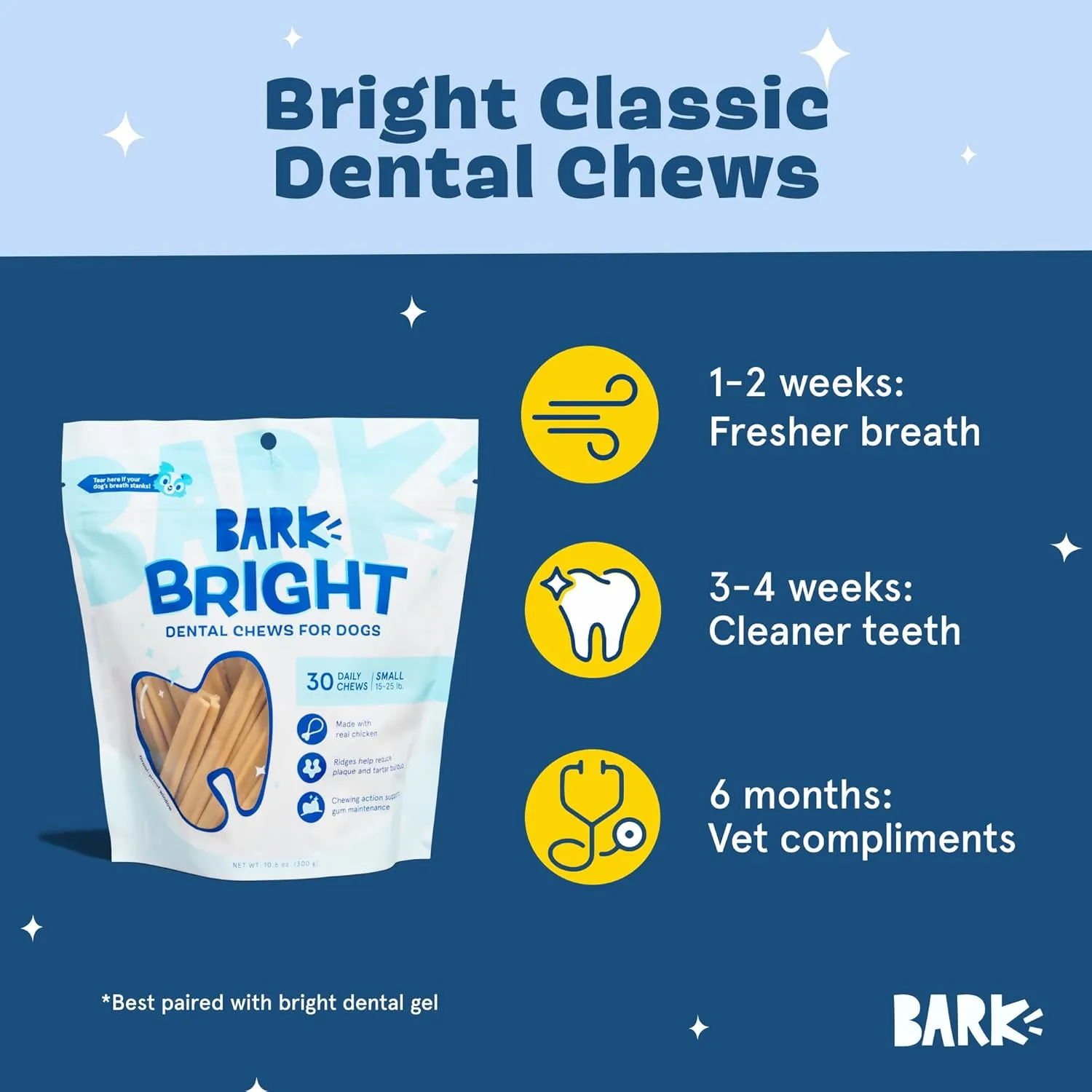 Barkbox Bright Original Dog Dental Chew Sticks, Plaque and Tartar Cleaning - Small Breeds (30 Chews)