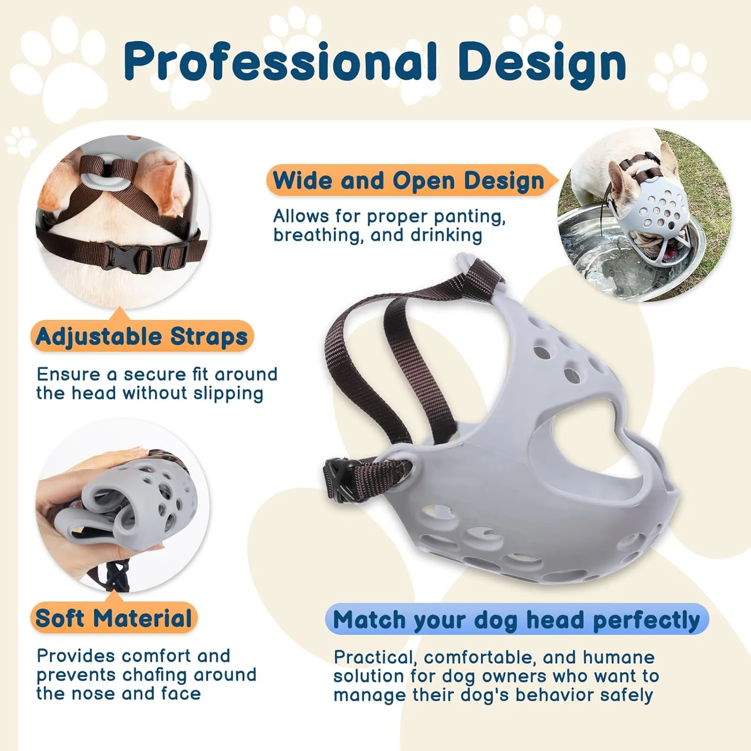 BARKLESS Dog Muzzle for Short Snout, Soft Frenchie Muzzle for Biting, Chewing, Licking for French Bulldogs Boston Terriers, Ideal for Flat-Faced Aggressive Dogs Grooming Walking, Allows Drinking