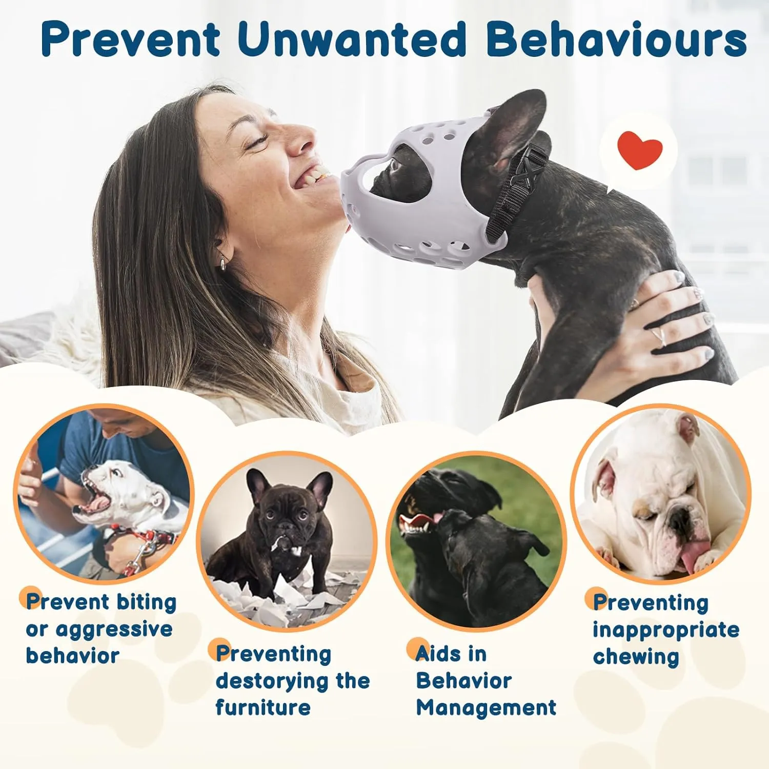 BARKLESS Dog Muzzle for Short Snout, Soft Frenchie Muzzle for Biting, Chewing, Licking for French Bulldogs Boston Terriers, Ideal for Flat-Faced Aggressive Dogs Grooming Walking, Allows Drinking