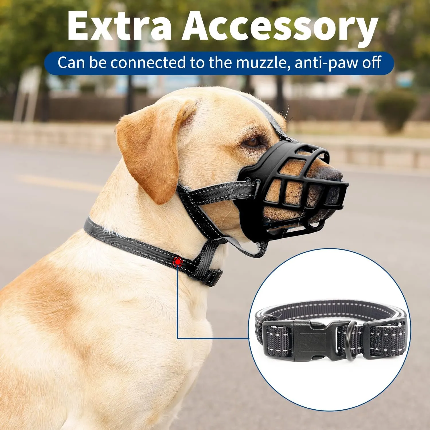 BARKLESS Dog Muzzle, Soft Silicone Basket Muzzle for Dogs, Allows Panting and Drinking, Prevents Unwanted Barking Biting and Chewing, Included Collar and Training Guide