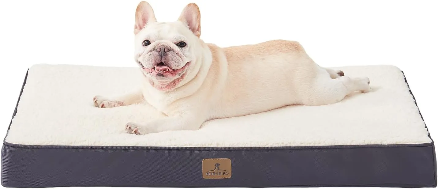 Bedfolks Orthopedic Dog Bed for Large Dogs - Egg Foam Dog Crate Bed with Removable Waterproof Cover, Pet Bed Mat Suitable for Dogs and Pets Up to 65 lbs (36 x 27 x 3 inches, Grey)