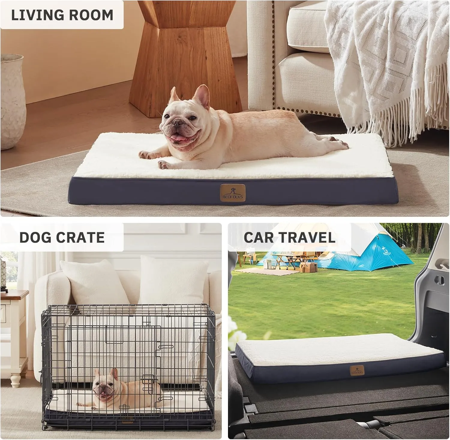 Bedfolks Orthopedic Dog Bed for Large Dogs - Egg Foam Dog Crate Bed with Removable Waterproof Cover, Pet Bed Mat Suitable for Dogs and Pets Up to 65 lbs (36 x 27 x 3 inches, Grey)
