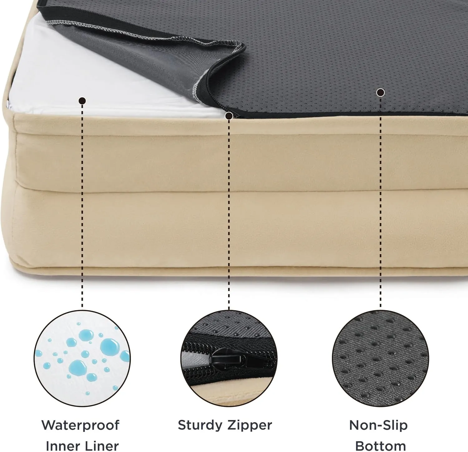 Bedsure Orthopedic Dog Beds Large Sized Dog - Washable Large Dogs Bed Waterproof, Big Comfort Pet Couch with Washable Removable Cover, Supportive Foam Pets Sofa with Nonskid Bottom,Light Khaki