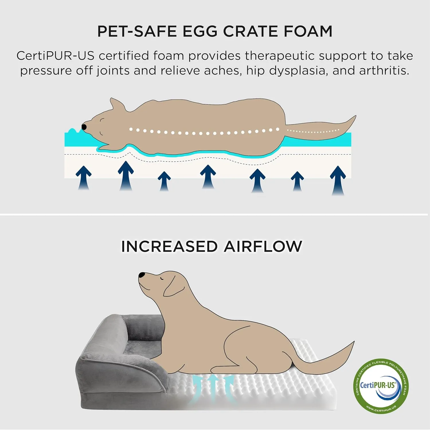 Bedsure Orthopedic Dog Beds Large Sized Dog - Washable Large Dogs Bed Waterproof, Big Comfort Pet Couch with Washable Removable Cover, Supportive Foam Pets Sofa with Nonskid Bottom,Light Khaki