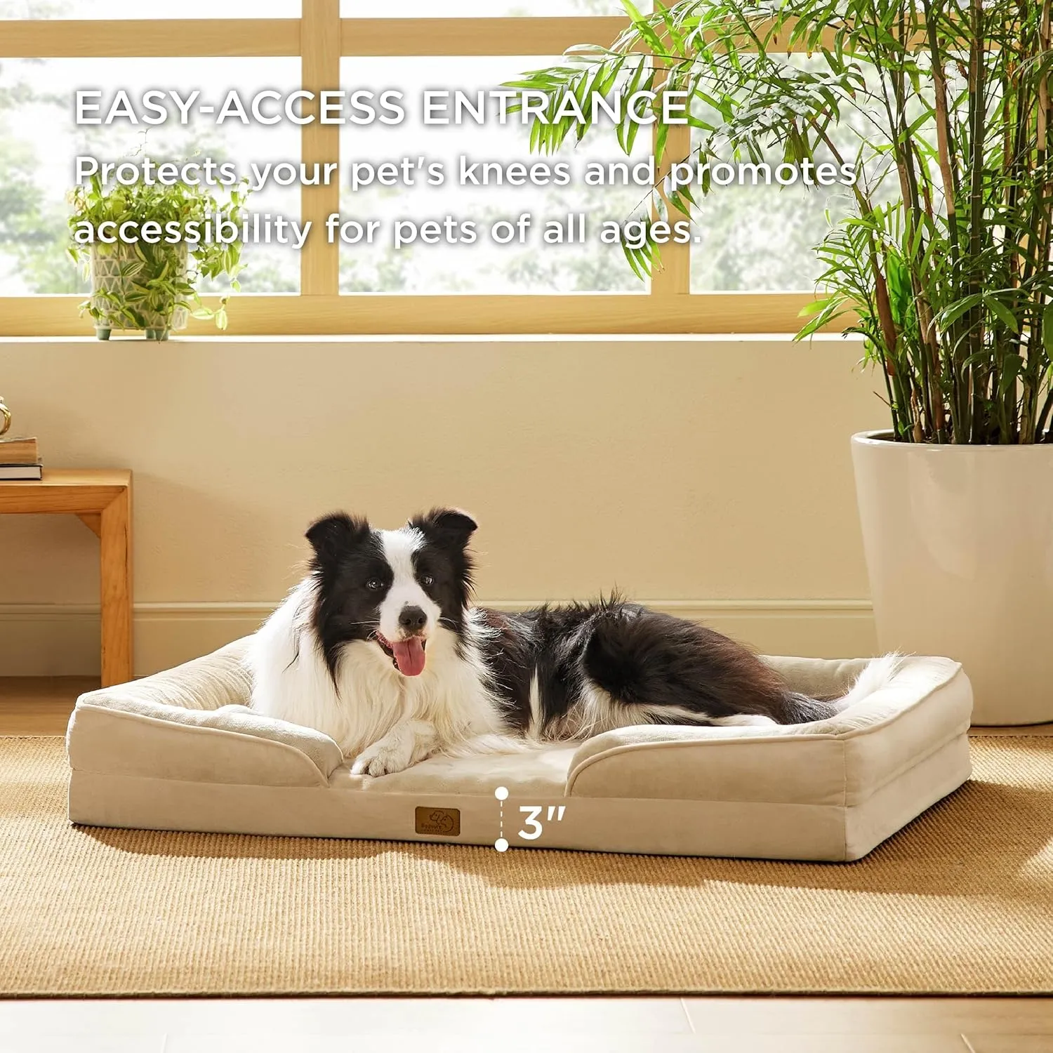 Bedsure Orthopedic Dog Beds Large Sized Dog - Washable Large Dogs Bed Waterproof, Big Comfort Pet Couch with Washable Removable Cover, Supportive Foam Pets Sofa with Nonskid Bottom,Light Khaki