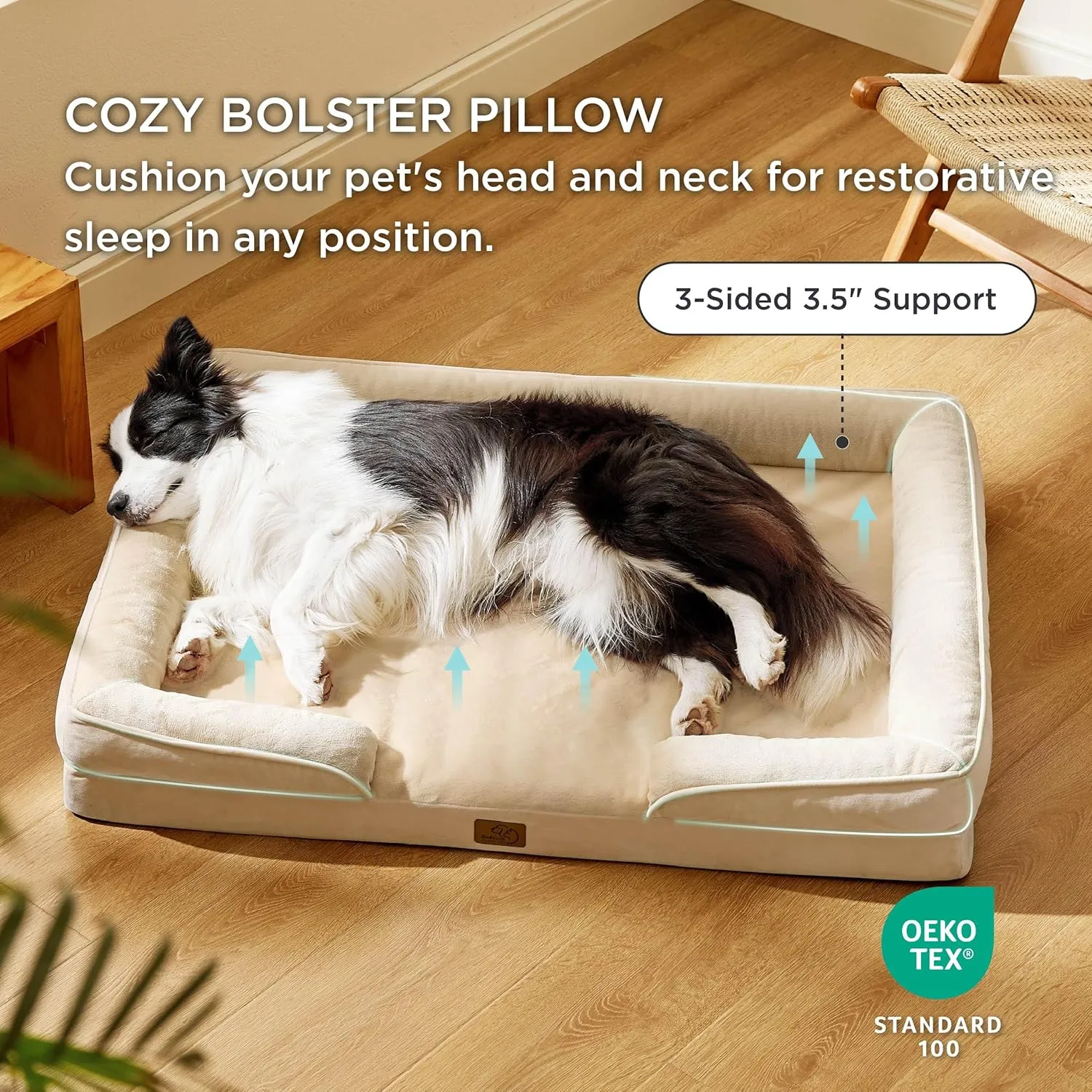 Bedsure Orthopedic Dog Beds Large Sized Dog - Washable Large Dogs Bed Waterproof, Big Comfort Pet Couch with Washable Removable Cover, Supportive Foam Pets Sofa with Nonskid Bottom,Light Khaki