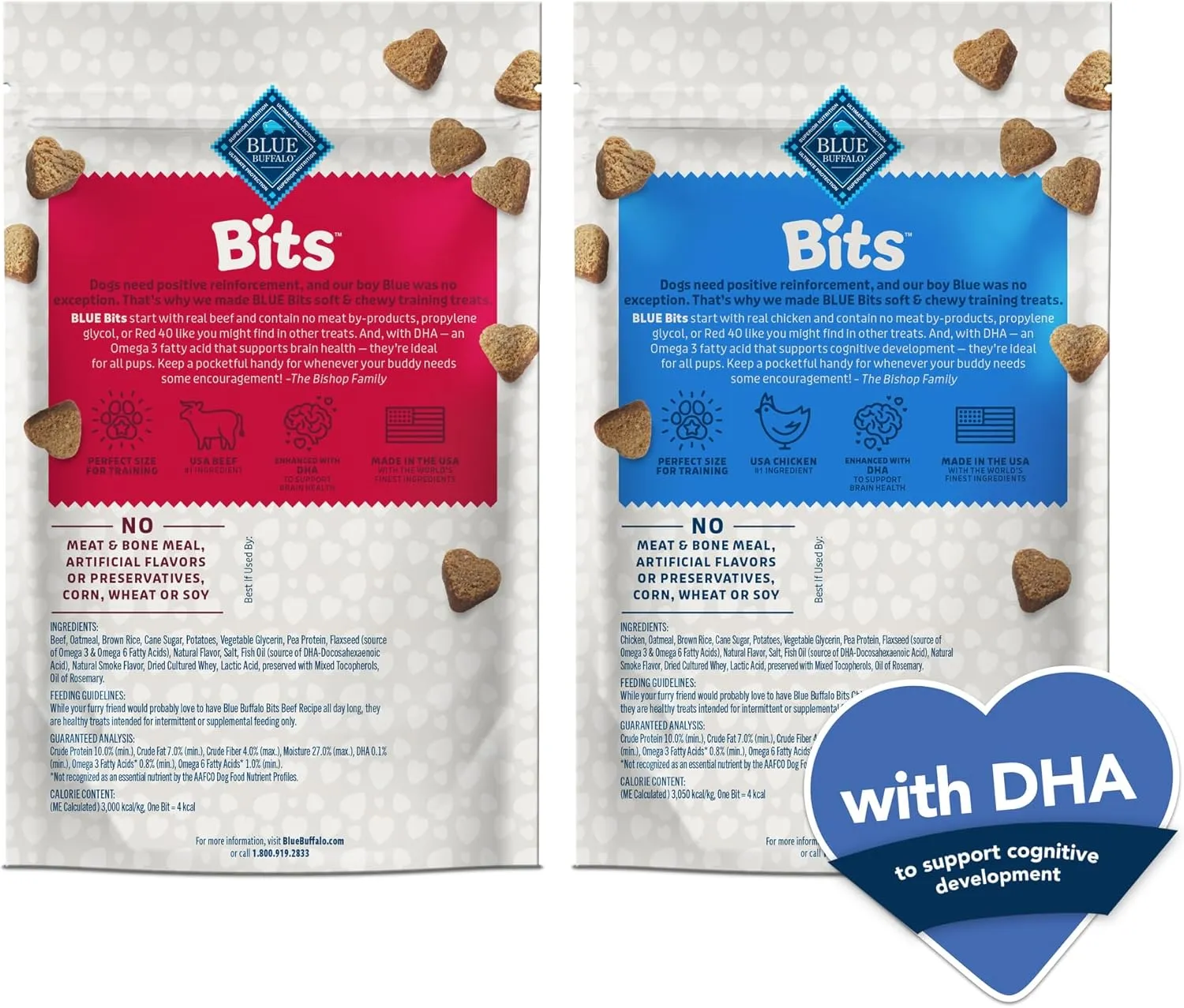 Blue Buffalo Bits Soft Dog Treats for Training, Made With Natural Ingredients & Enhanced with DHA, Chicken & Beef 19-oz Variety Pack, 2 ct
