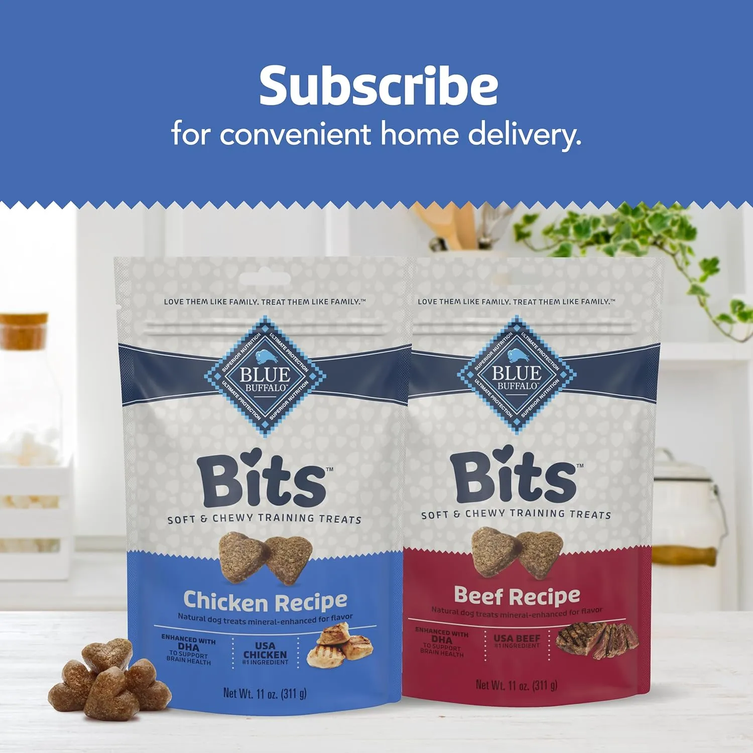 Blue Buffalo Bits Soft Dog Treats for Training, Made With Natural Ingredients & Enhanced with DHA, Chicken & Beef 19-oz Variety Pack, 2 ct