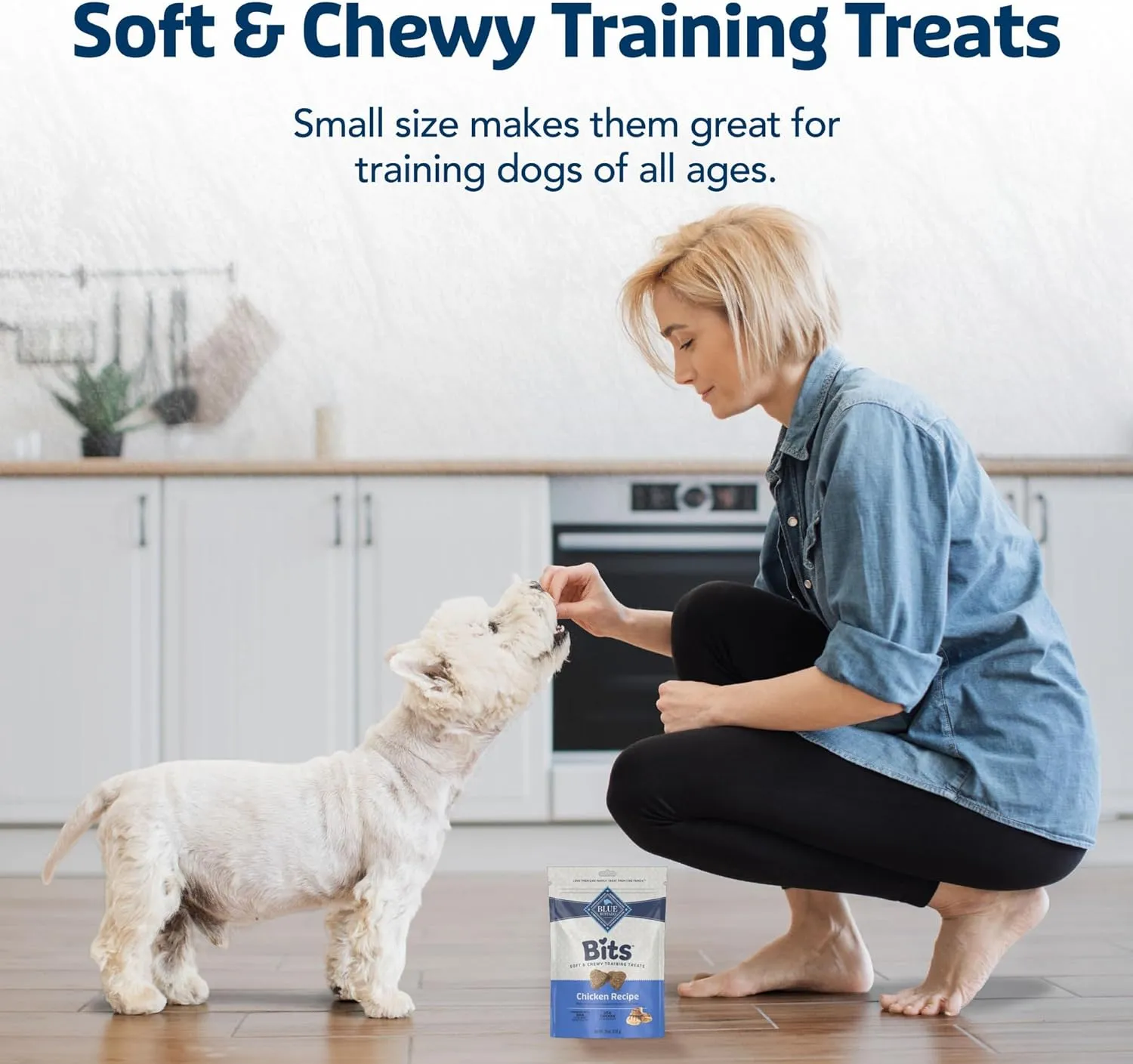 Blue Buffalo Bits Soft Dog Treats for Training, Made With Natural Ingredients & Enhanced with DHA, Chicken Recipe, 19-oz Bag