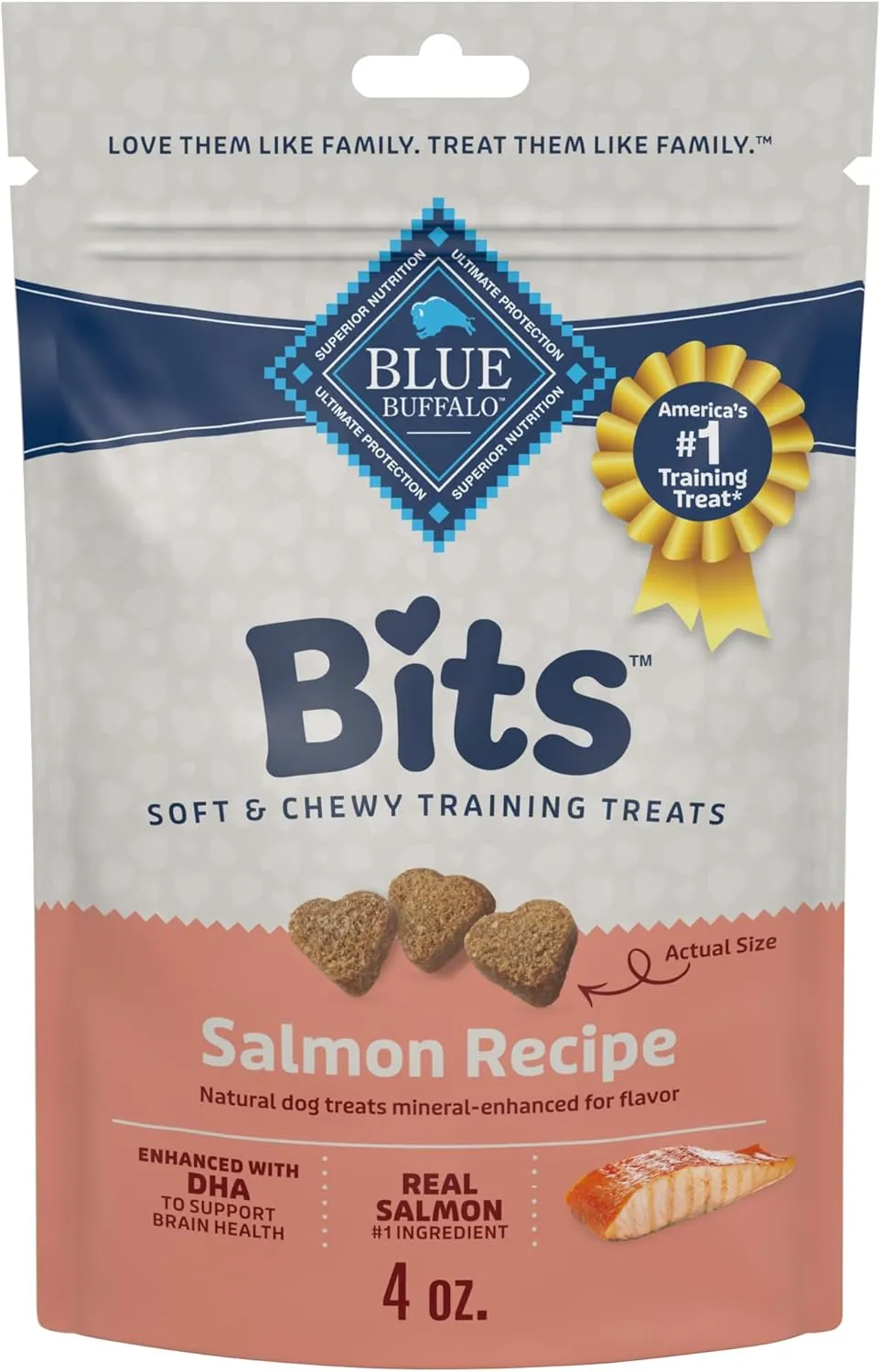 Blue Buffalo Bits Soft Dog Treats for Training, Made with Natural Ingredients & Enhanced with DHA, Salmon Recipe, 4-oz Bag