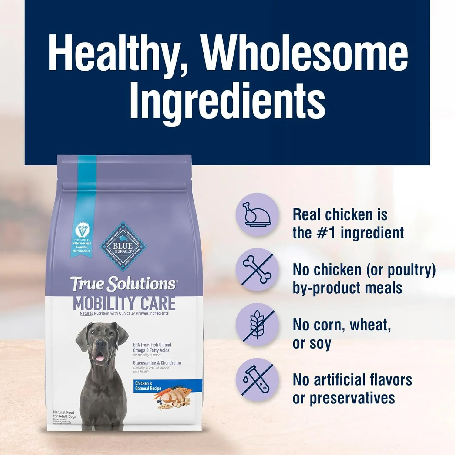 Blue Buffalo True Solutions Mobility Care Natural Dry Dog Food for Adult Dogs, Chicken, 24-lb. Bag