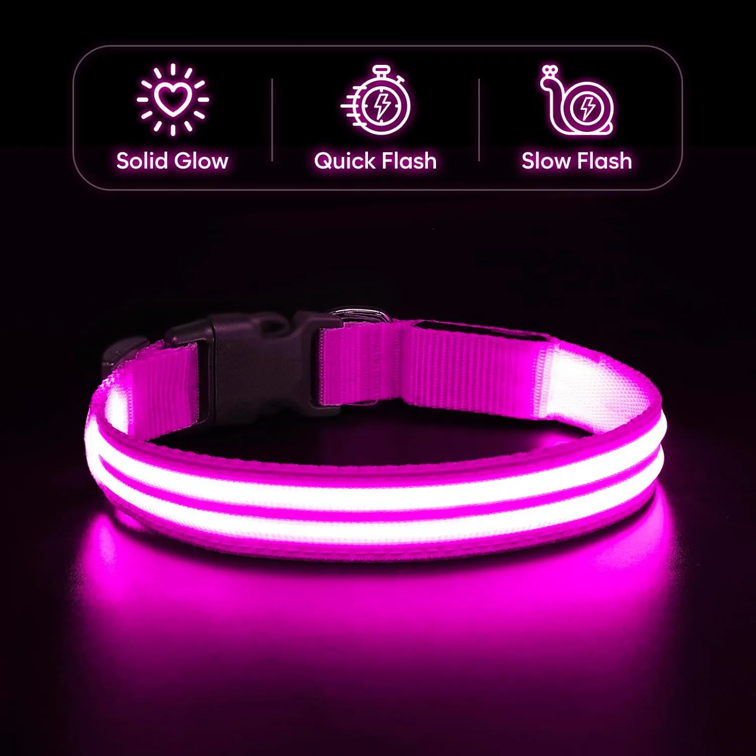 BSEEN Light Up Dog Collar - Glowing LED Dog Collar Rechargeable, Double Line Fiber Optic Adjustable Lighted Puppy Collar Dog Lights for Night Walking (Pink, Small)