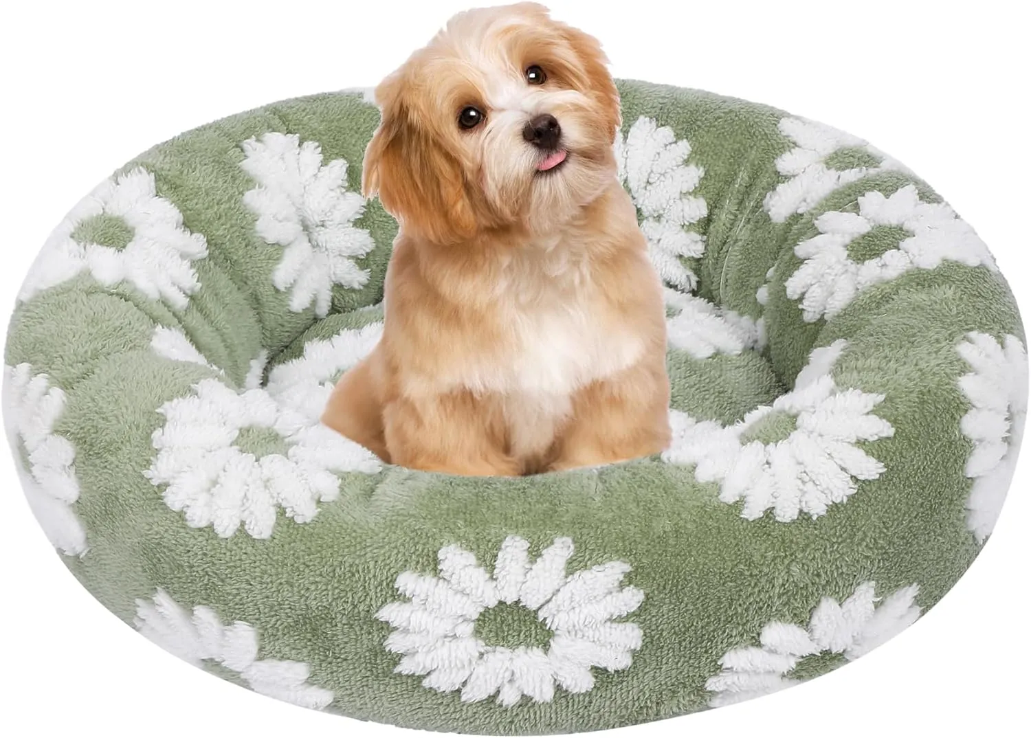 Calming Donut Dog & Cat Bed, Fluffy Washable Round Anti-Anxiety for Small Pets With Non-Slip Bottom (Fits up to 15 lbs)