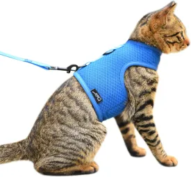 Cat Harness and Leash for Walking Escape Proof Breathable Mesh Fabric, Solid Blue, Medium, Adjustable Cat Walking Jackets, Padded Stylish Cat Vest