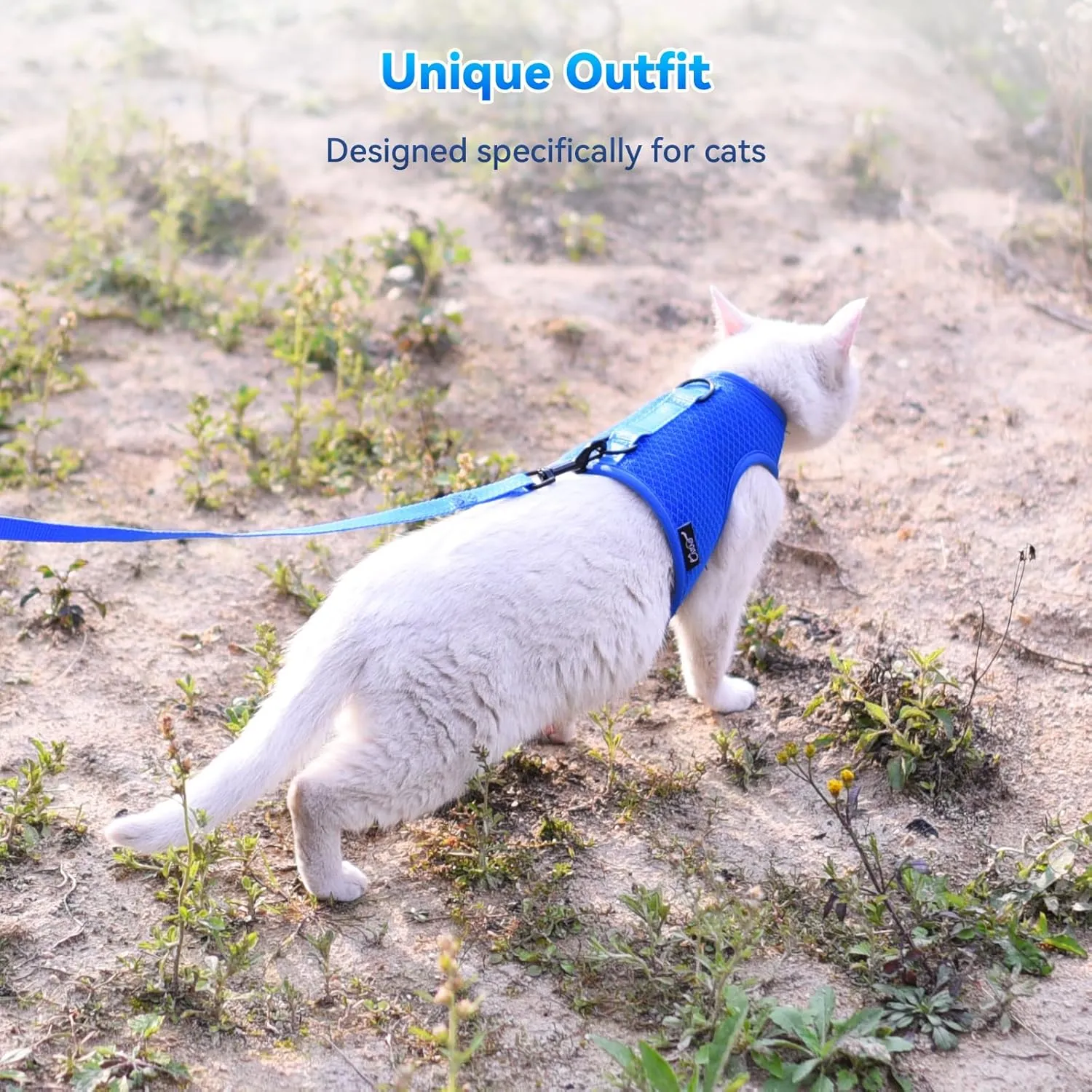 Cat Harness and Leash for Walking Escape Proof Breathable Mesh Fabric, Solid Blue, Medium, Adjustable Cat Walking Jackets, Padded Stylish Cat Vest