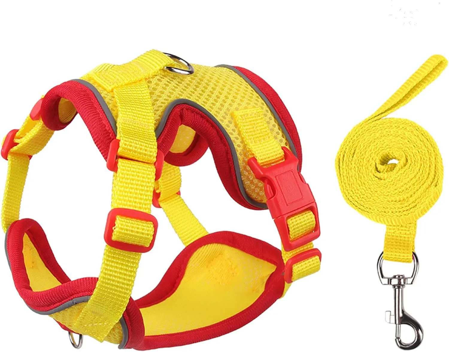 Cat Harness and Leash Set for Walking  Escape-Proof Reflective Vest for Cats and Small Dogs, Adjustable Soft Air Mesh with Pressure-Reducing Design, 4.92ft, S, Red & Yellow
