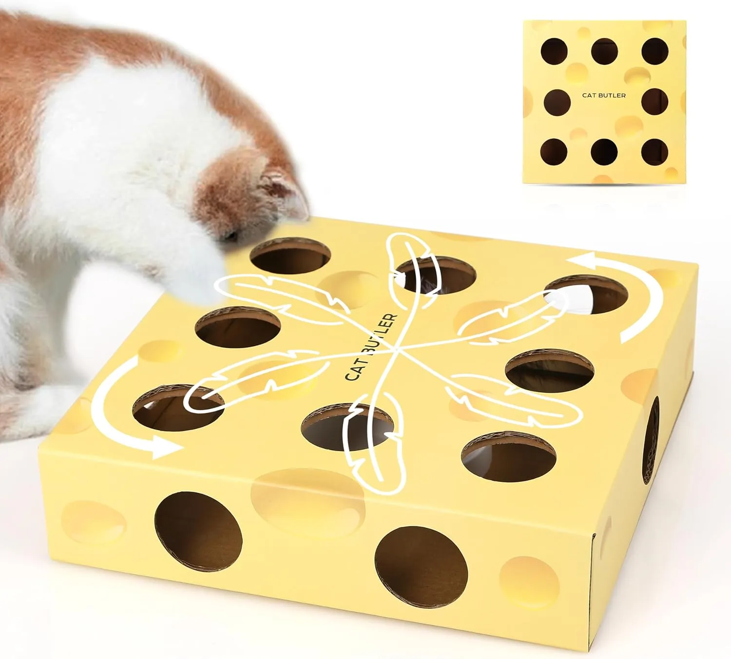 Cat Puzzle Toy, Interactive Cat Toys for Indoor Cats, Automatic Cat Toy Feather Rotation in 14 Holes Maze, Cat Feather Toy with Intelligent Sensing, New Upgrade Whack A Mole Kitten Game