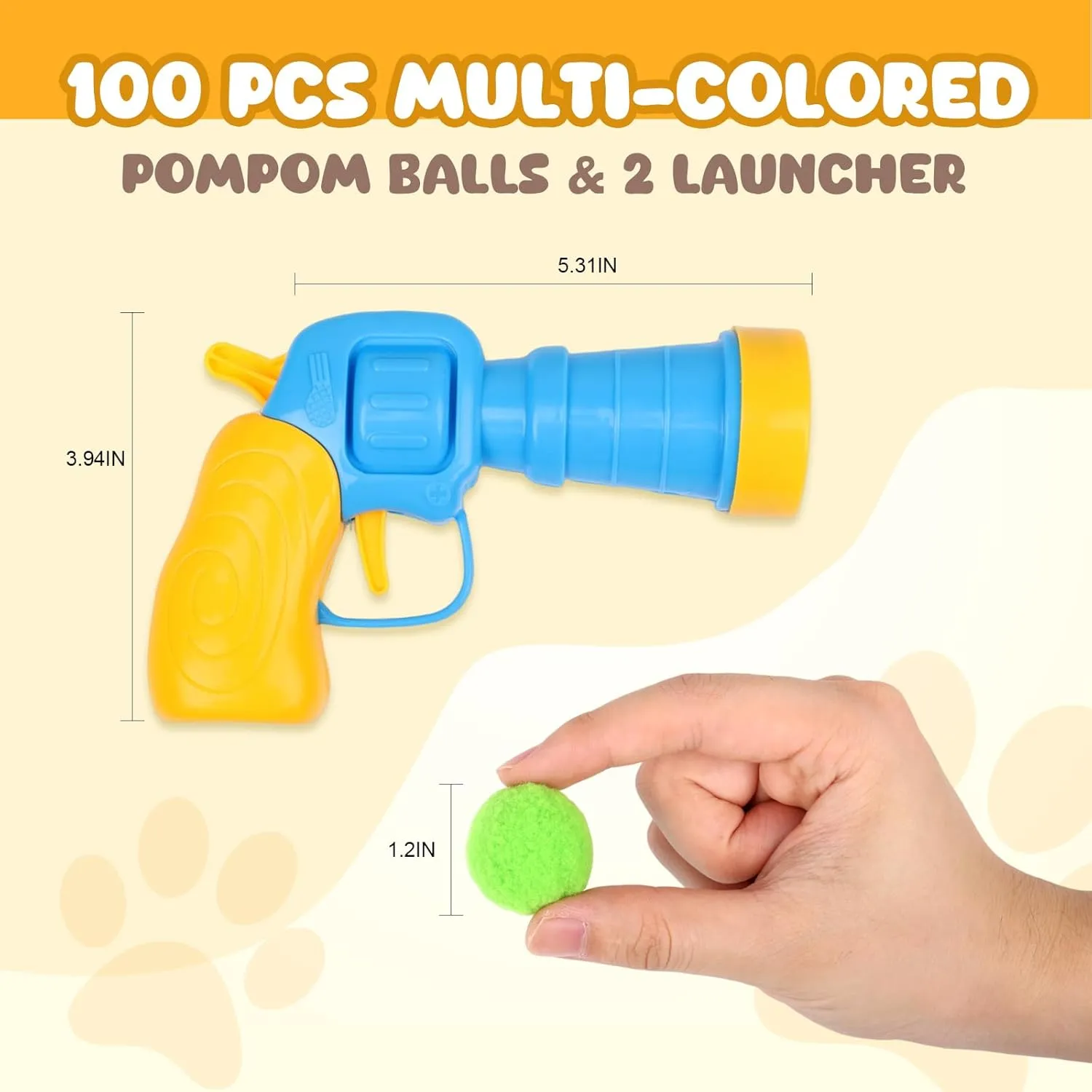 Cat Toy Balls with Launchers Set (2 100), 100 Cat Pom Pom Balls & 2 Ball Launchers (Durable Reinforced Edition)