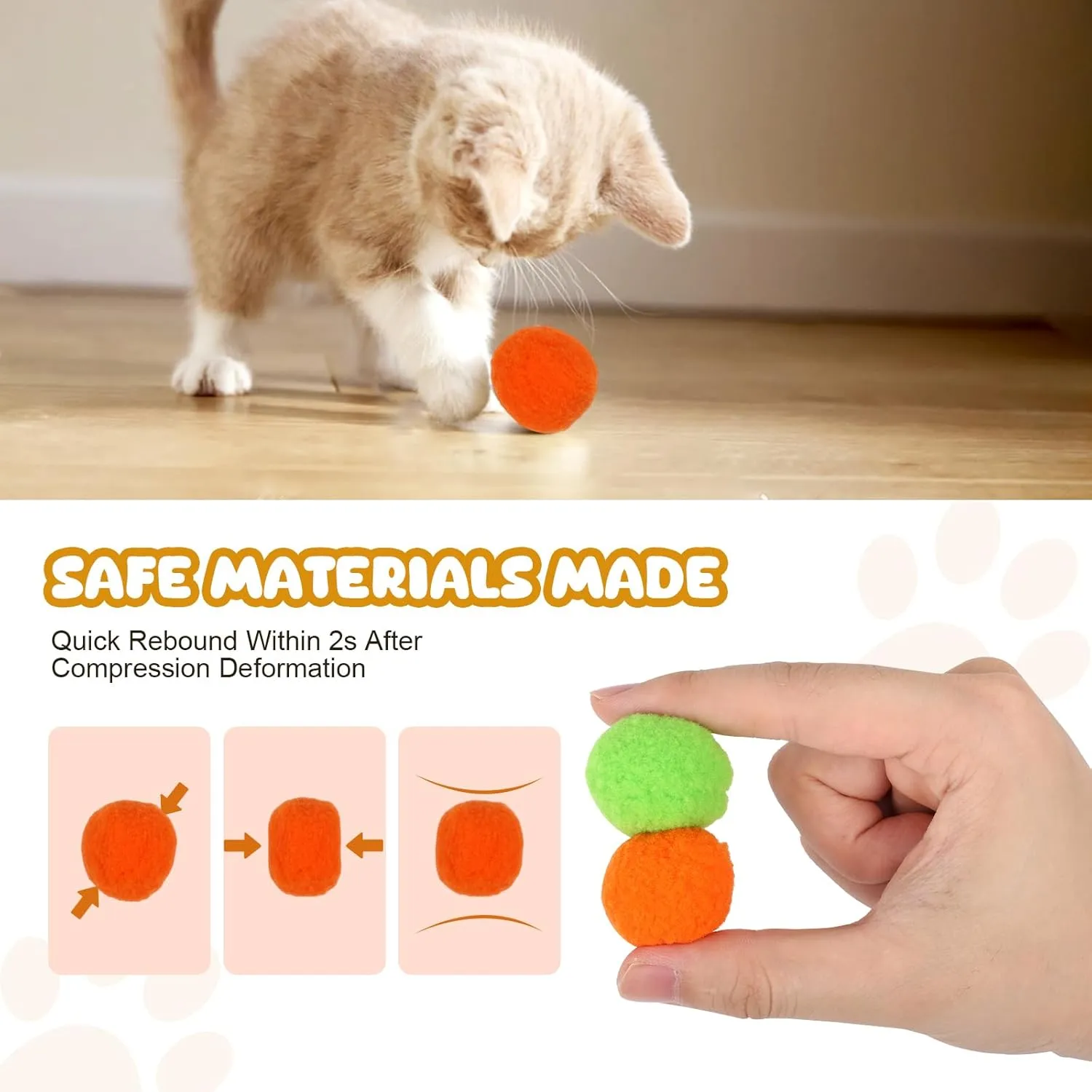 Cat Toy Balls with Launchers Set (2 100), 100 Cat Pom Pom Balls & 2 Ball Launchers (Durable Reinforced Edition)