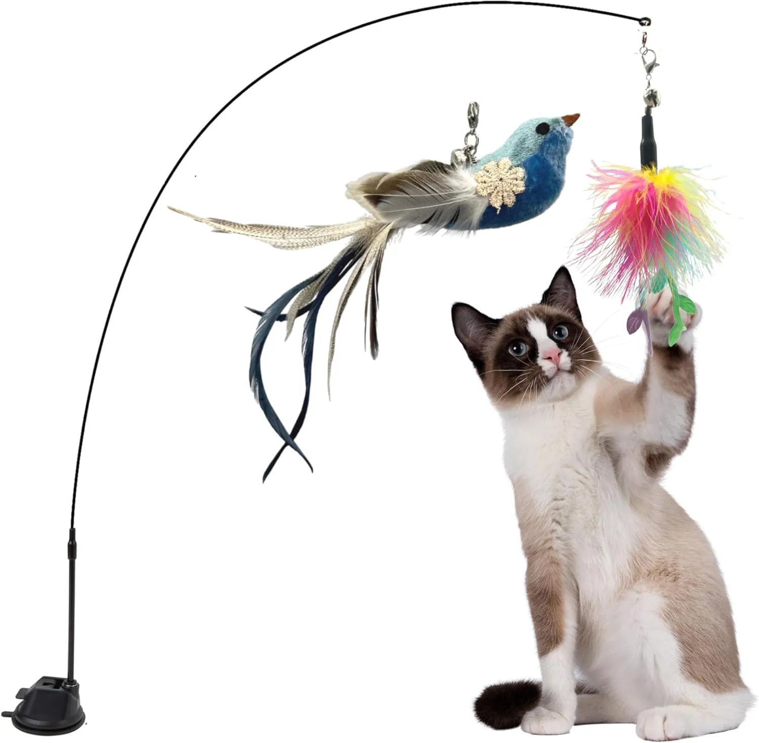 Cat Toy Feather Wand Suction Cup - Interactive cat Toy - Automatic cat Toy - Interactive cat Toys for Indoor Cats - Cat Feather Toy Automatic - Interactive Bird Simulation Cat Toy