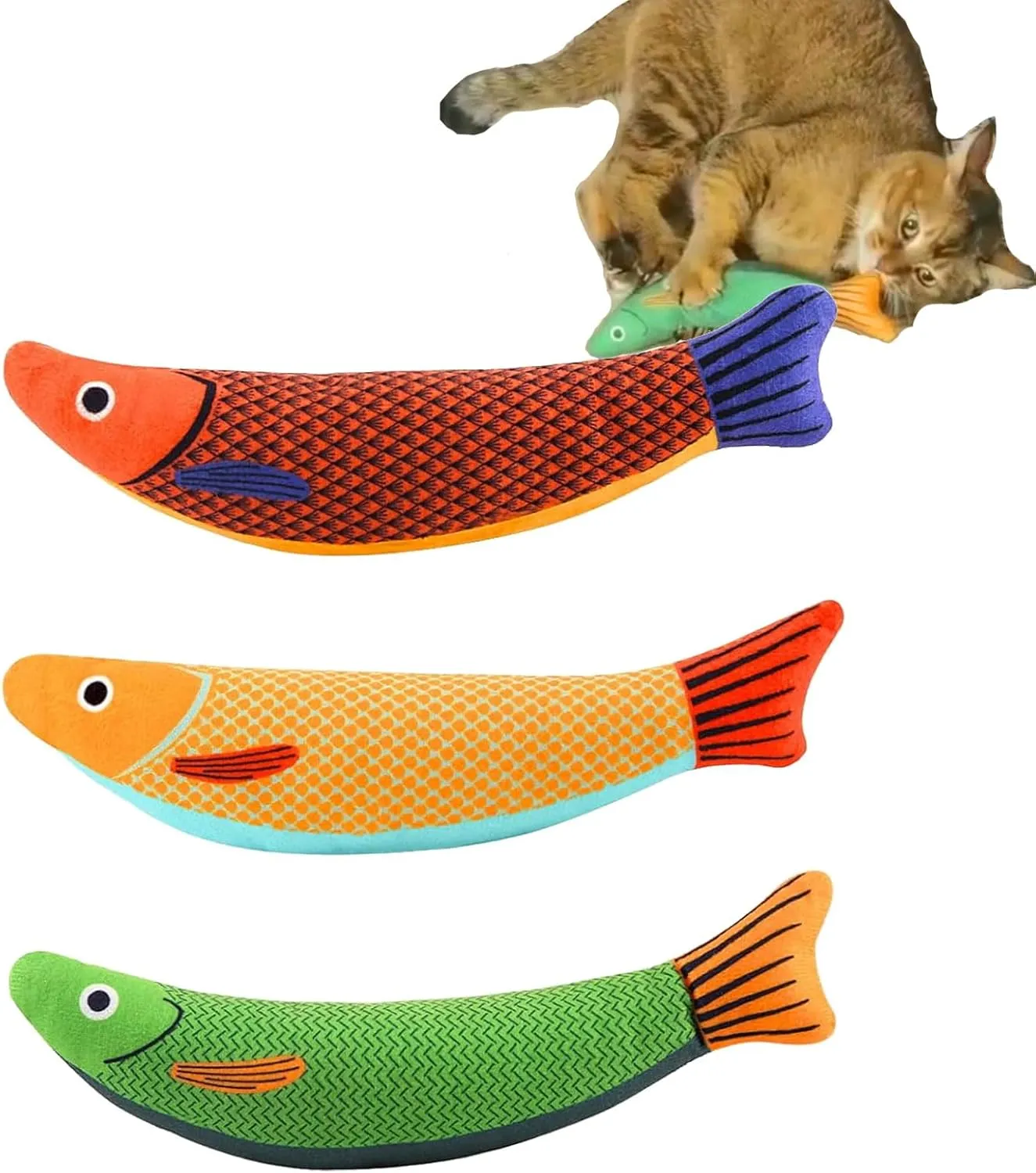 Cat Toys Catnip Saury Fish, Built in Particle Shaking Sound, Soft and Durable, for Cats to Grab, Kick, and Wrestle with, 9.4 Inches, 3 Pcs PC402-1