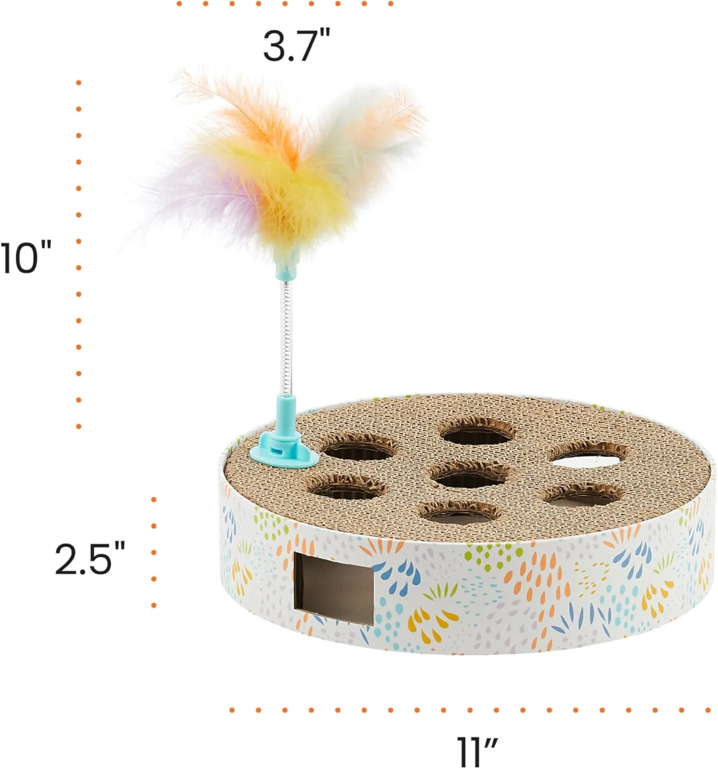 Catstages Scratch N Hunt Spring Toy, Two-in-One Cat Scratcher and Ball Puzzle Game with Feather Spring Toy, Blue