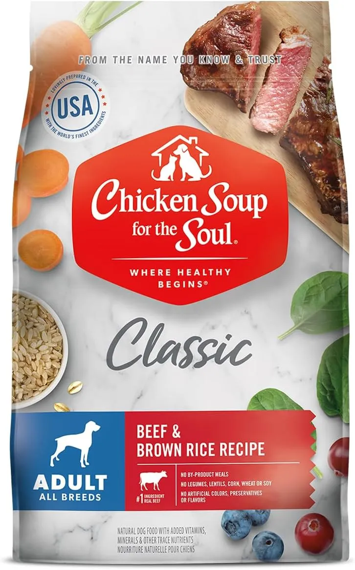 Chicken Soup For The Soul Classic Dry Adult Dog Food, Beef & Brown Rice Recipe, 28 Pound Bag | Soy Free, Corn Free, Wheat Free, Dry Dog Food Made with Real Ingredients
