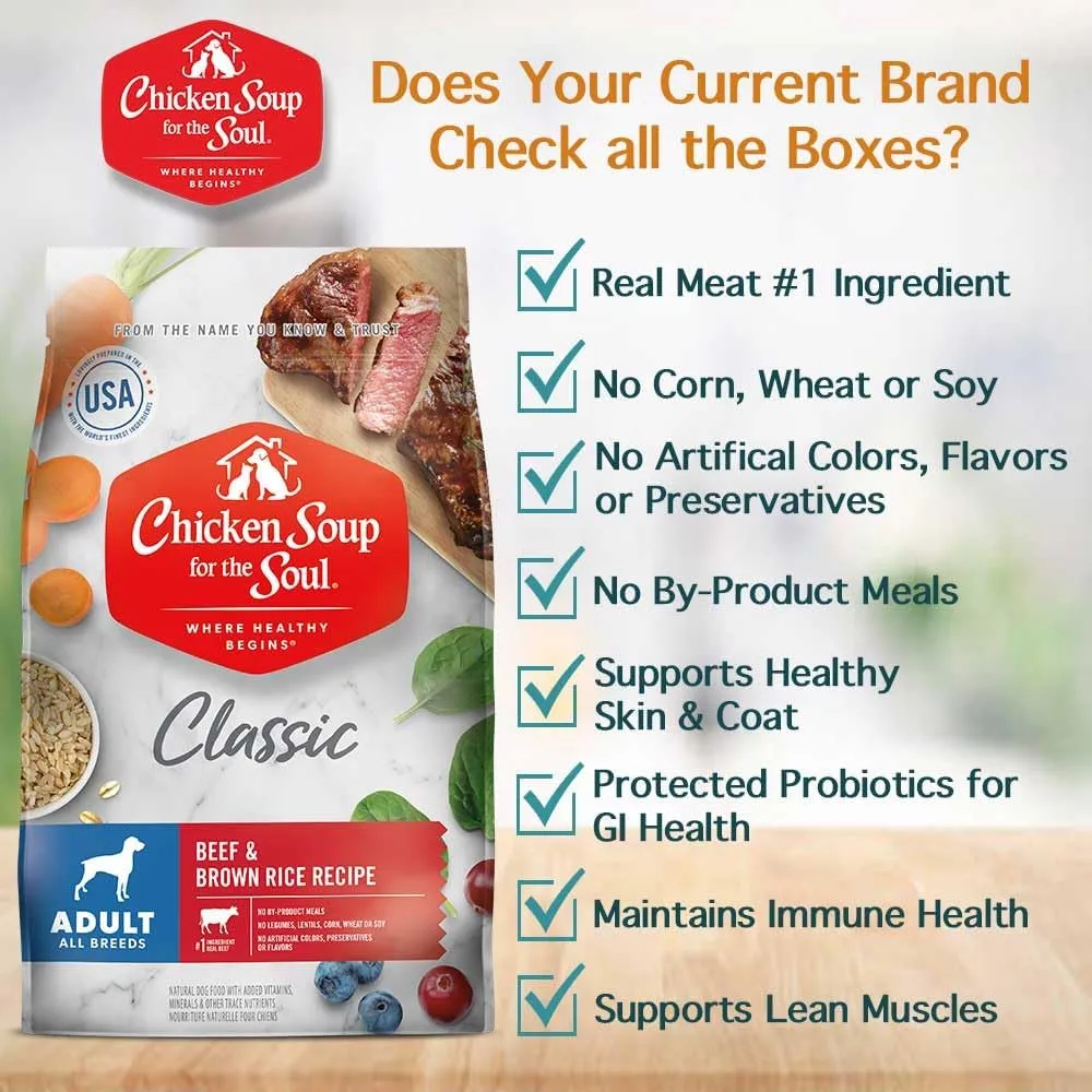 Chicken Soup For The Soul Classic Dry Adult Dog Food, Beef & Brown Rice Recipe, 28 Pound Bag | Soy Free, Corn Free, Wheat Free, Dry Dog Food Made with Real Ingredients