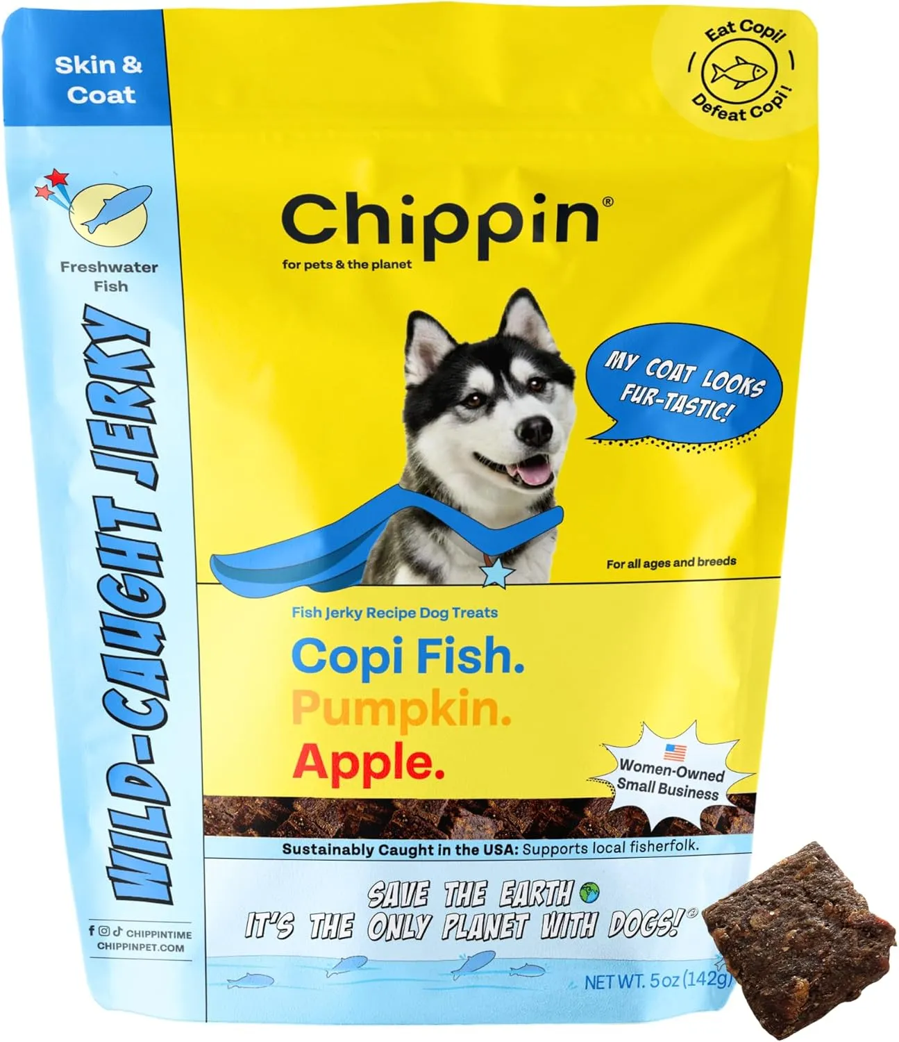 Chippin Fish, Pumpkin, Apple Grain-Free Dog & Cat Treats (5oz, 1-Pack) | USA Wild-Caught Fish | Hypoallergenic, Chicken-Free | Best Training Treats | Puppies & Senior Dogs | Low Fat Dog Treats