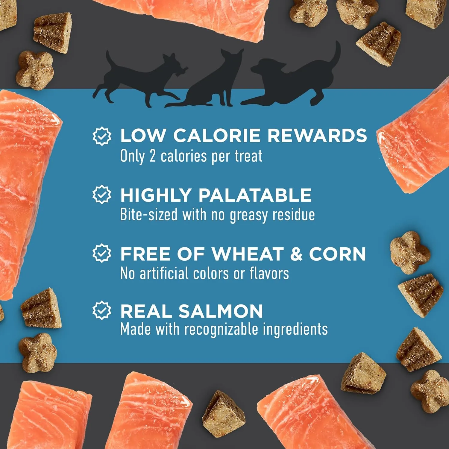 Cloud Star Tricky Trainers Crunchy Dog Training Treats 8 oz. Pouch, Salmon Flavor, Low Calorie Behavior Aid with 450 treats
